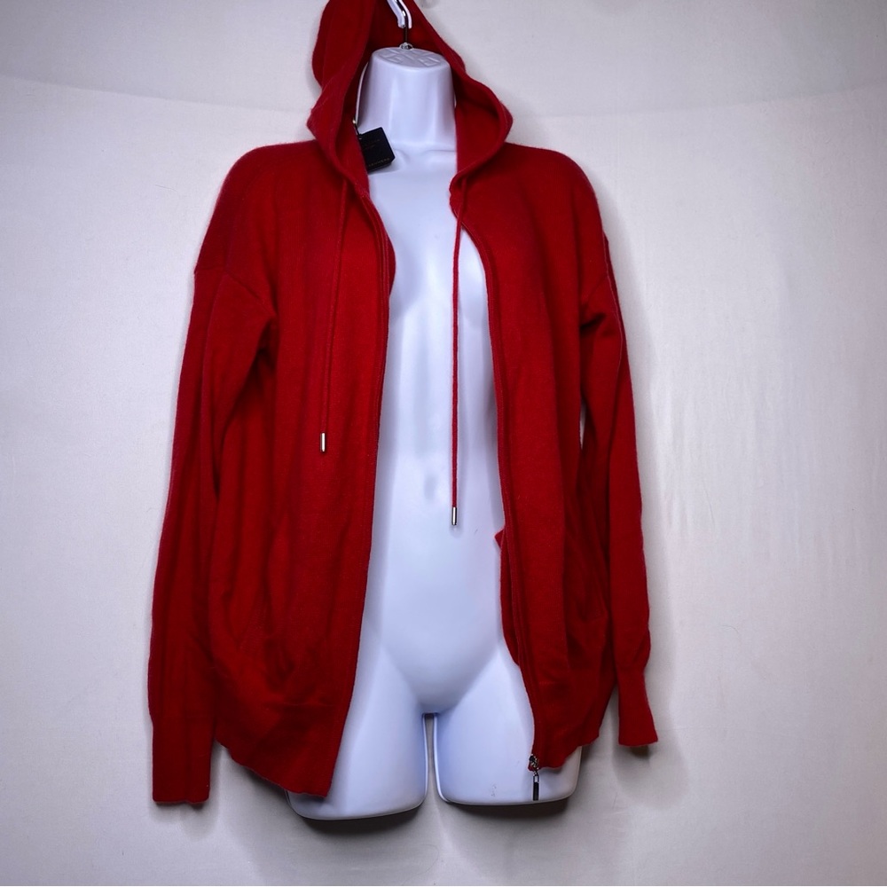 100% Red Cashmere Hoodie Full Zip with Pockets | Brand New Tags